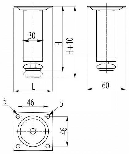 Опора регулир. 30х100 хром  GTV (NM-BD-100-01)