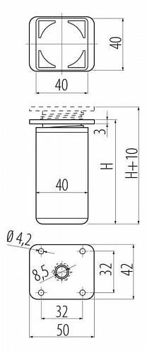 Опора регулир.40х40 (100мм)NACK-27651-10