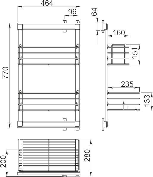 Полка для белья два яруса 280x460x820, в модуль 300 мм, хром