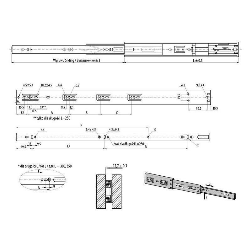 Напр. шарик. GTV Versalitе Plus PK- L- H 45-500 c доводчиком полного выдвижения