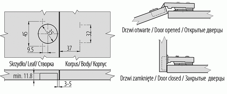 Петля накладная клип Н-2, 45мм с планкой, с евро GTV ZP-CONL