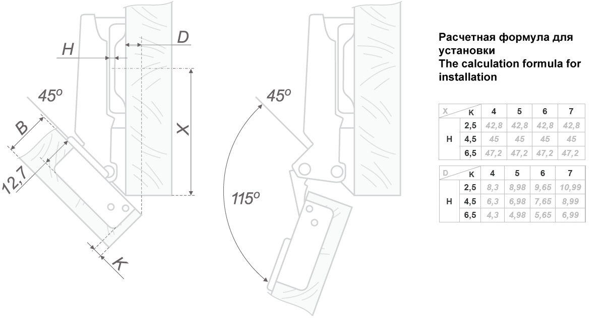 Петля накладная GTV  с отрицательным * (- 45*) с планкой, 45мм
